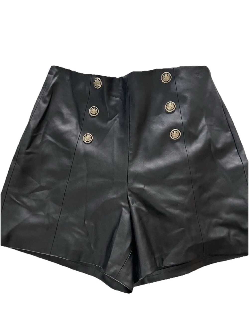 ZARA Black Faux Leather Short with Button Detail